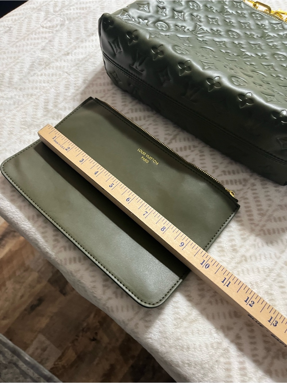 Louis Vuitton Olive Green Embossed Monogram Crossbody with Matching Pouch - Picture 8 of 16